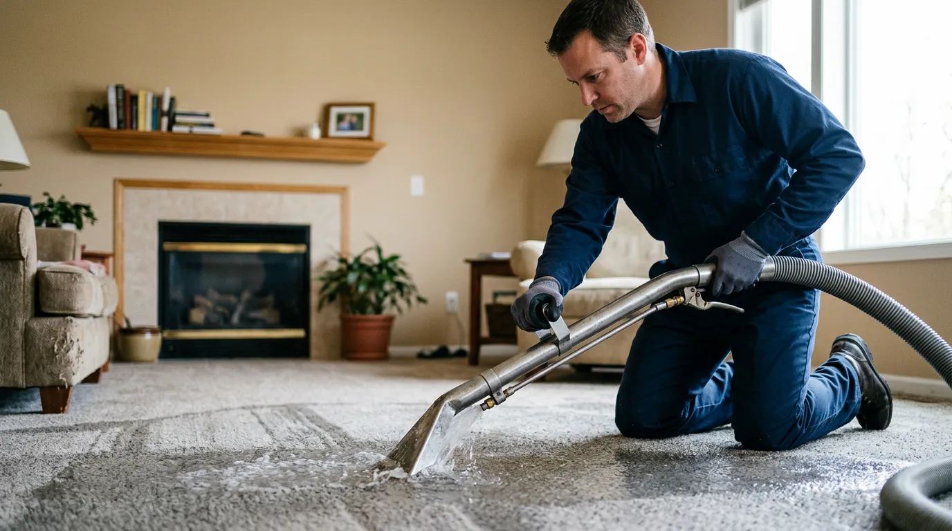 Water damage restoration technician working near Pipe Creek, TX